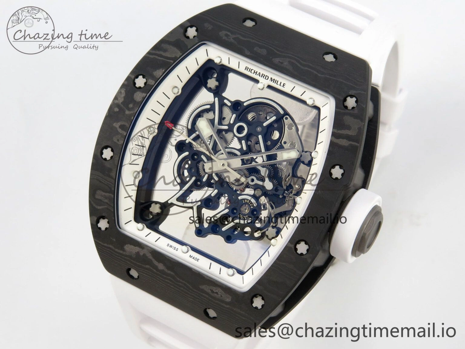 ComfortFit RM055 NTPT Ti MLF 1:1 Best Edition White Bezel White Crown on Rubber Strap RMUL2 Super Clone 9173