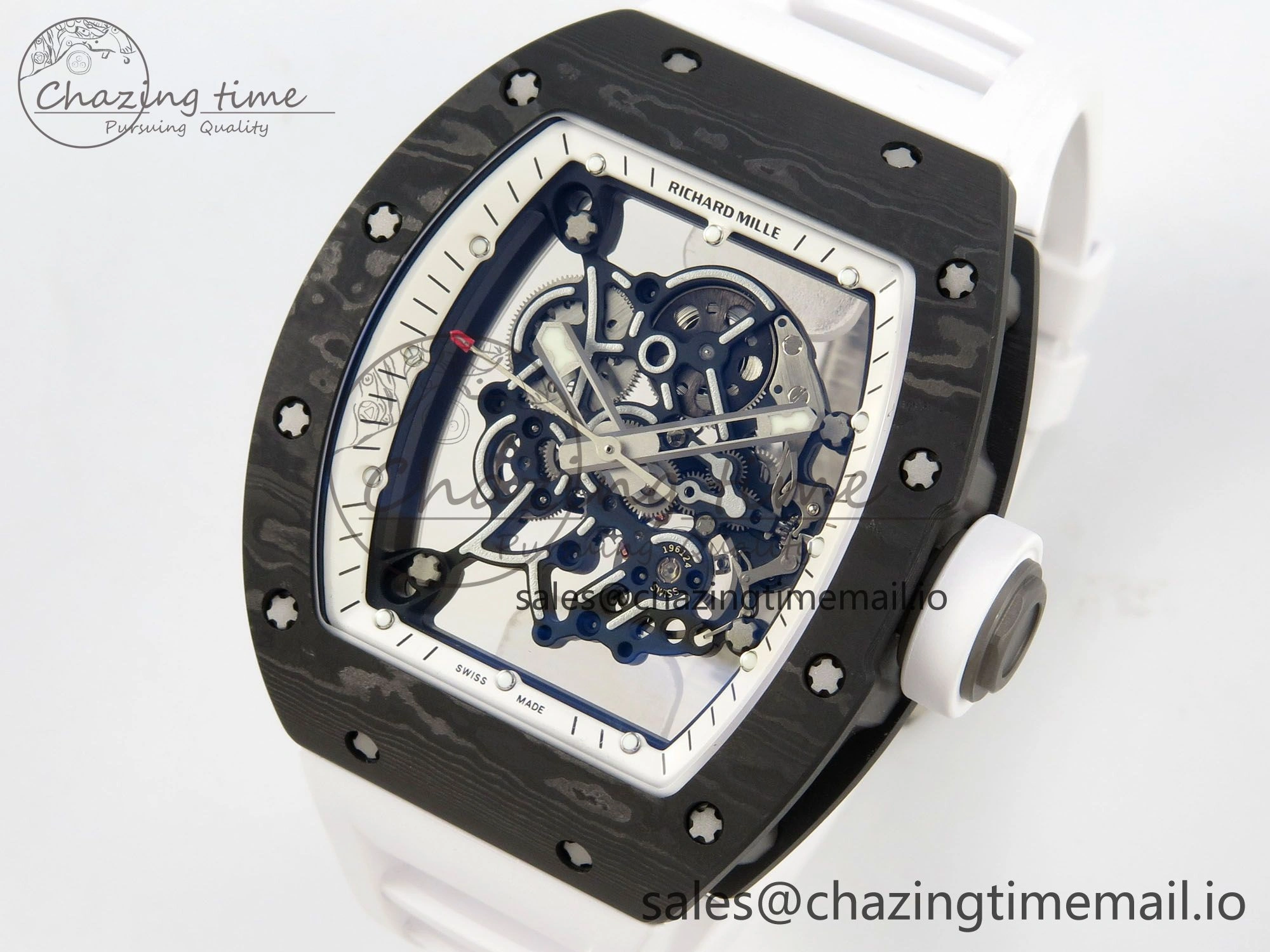 ComfortFit RM055 NTPT Ti MLF 1:1 Best Edition White Bezel White Crown on Rubber Strap RMUL2 Super Clone 9173