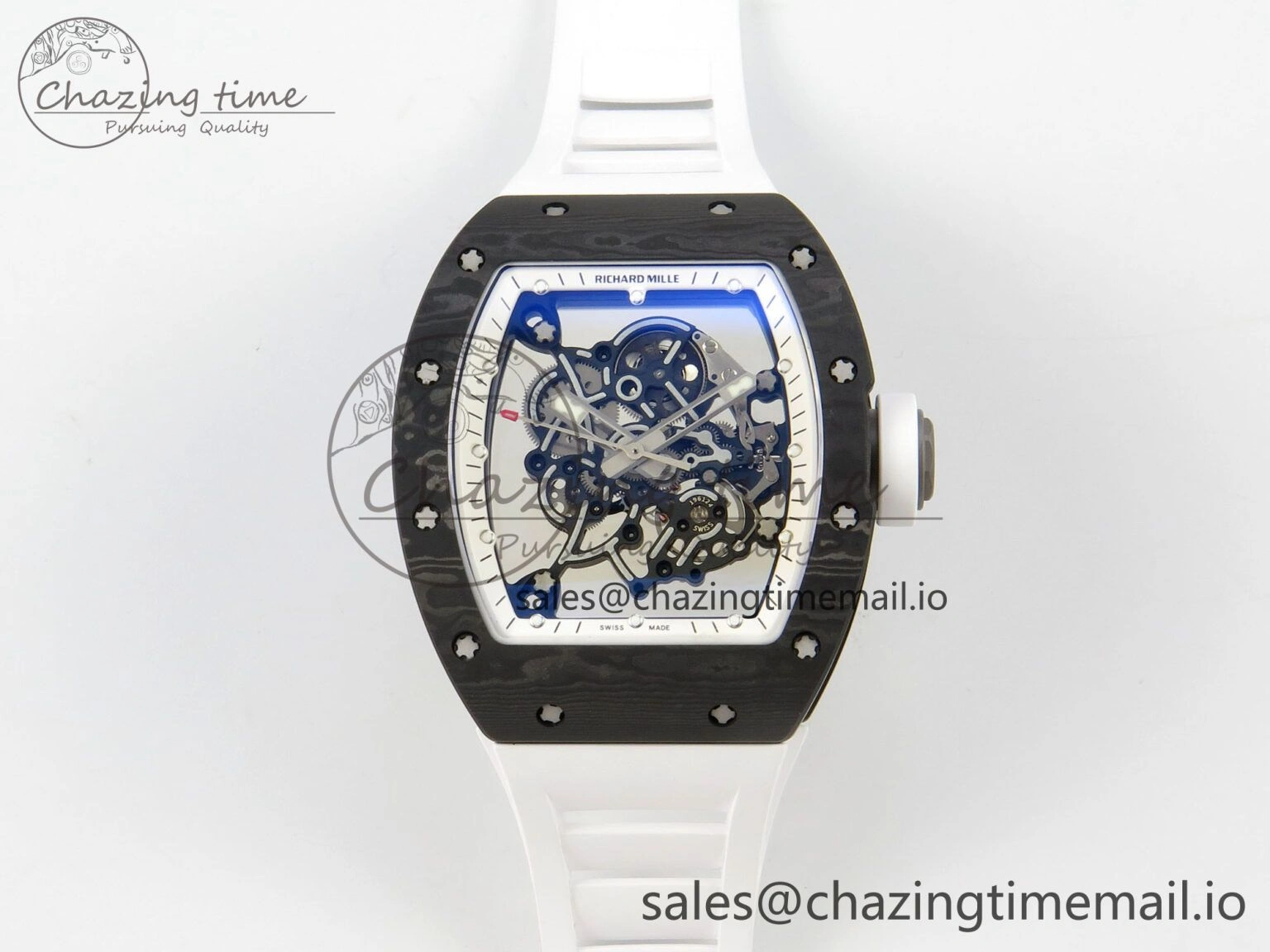 ComfortFit RM055 NTPT Ti MLF 1:1 Best Edition White Bezel White Crown on Rubber Strap RMUL2 Super Clone 9173