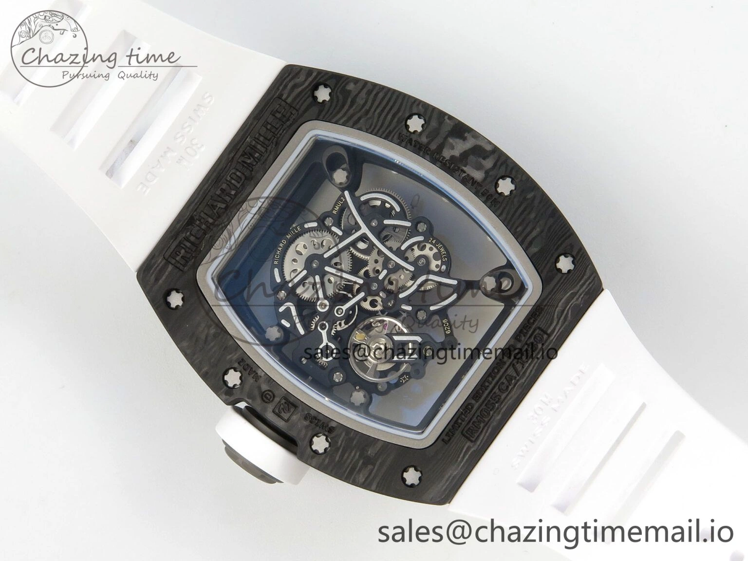 ComfortFit RM055 NTPT Ti MLF 1:1 Best Edition White Bezel White Crown on Rubber Strap RMUL2 Super Clone 9173