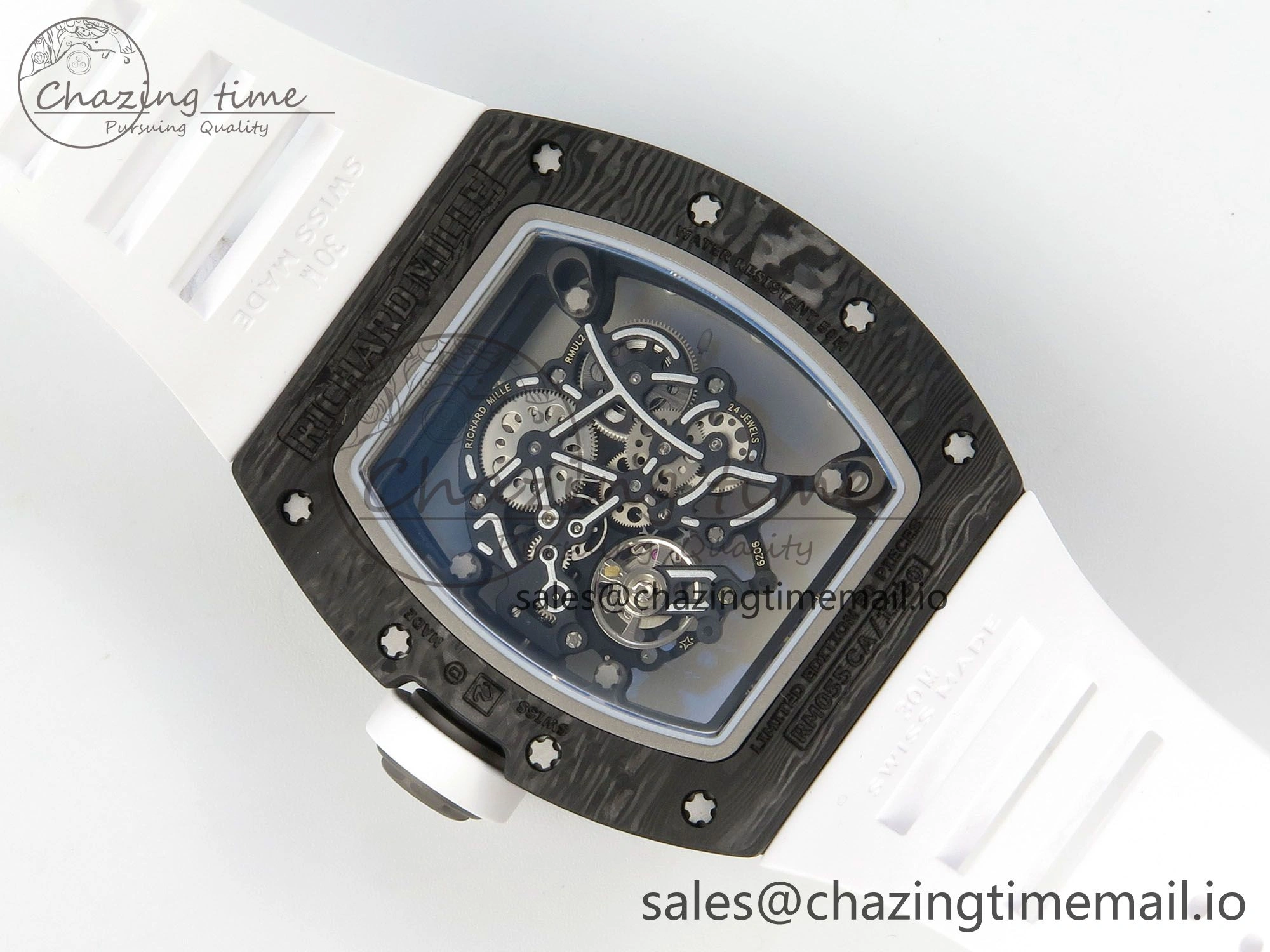 ComfortFit RM055 NTPT Ti MLF 1:1 Best Edition White Bezel White Crown on Rubber Strap RMUL2 Super Clone 9173