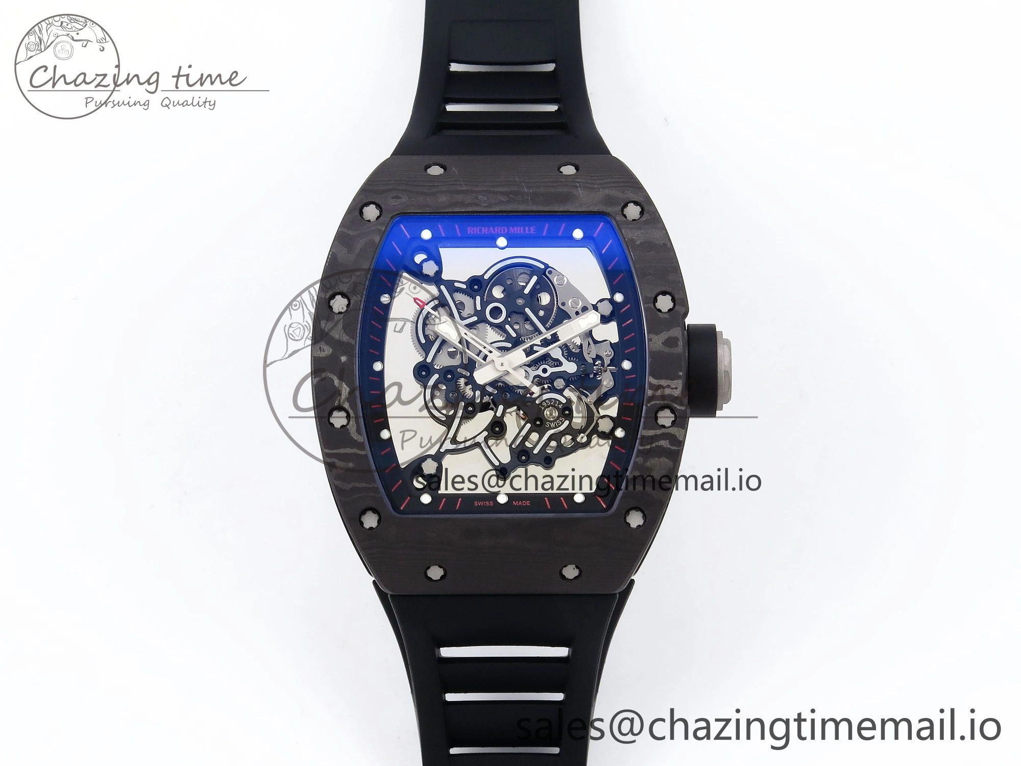 Comfortable RM055 NTPT Ti ZF 1:1 Best Edition Black Bezel Black Crown on Rubber Strap RMUL2 Super Clone 9271