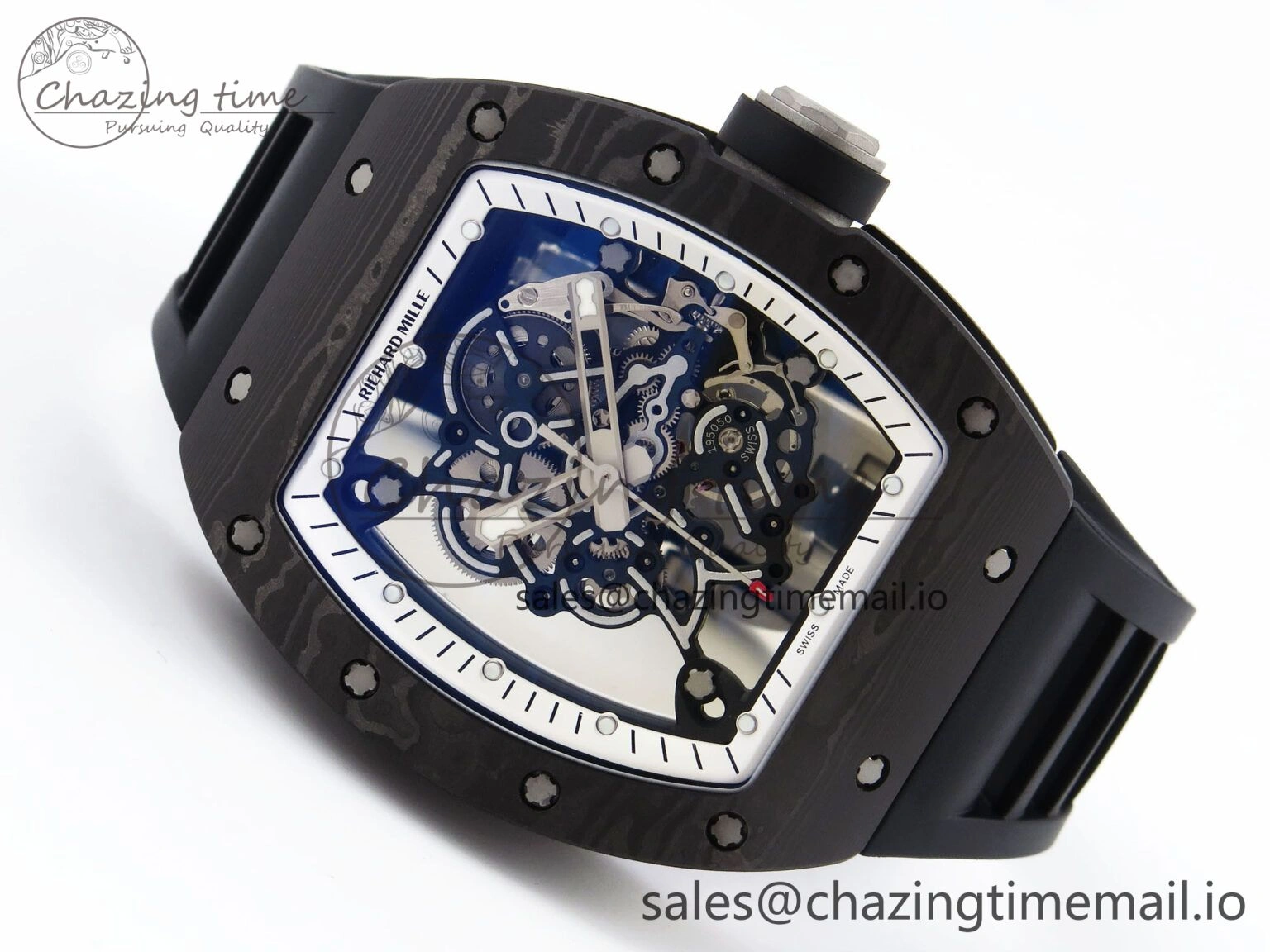 Packable RM055 NTPT Ti ZF 1:1 Best Edition White Bezel Black Crown on Rubber Strap RMUL2 Super Clone 9272