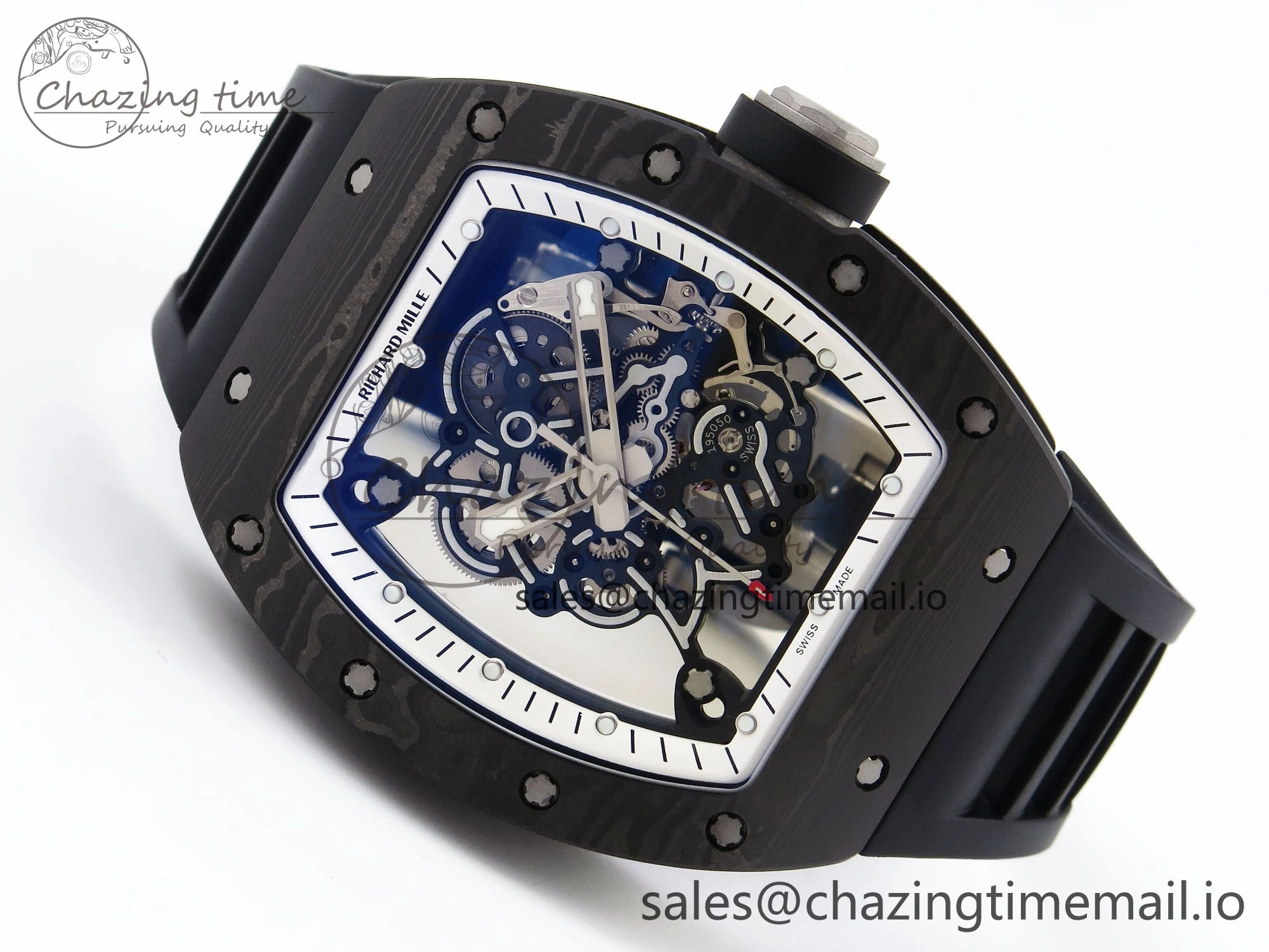 Packable RM055 NTPT Ti ZF 1:1 Best Edition White Bezel Black Crown on Rubber Strap RMUL2 Super Clone 9272