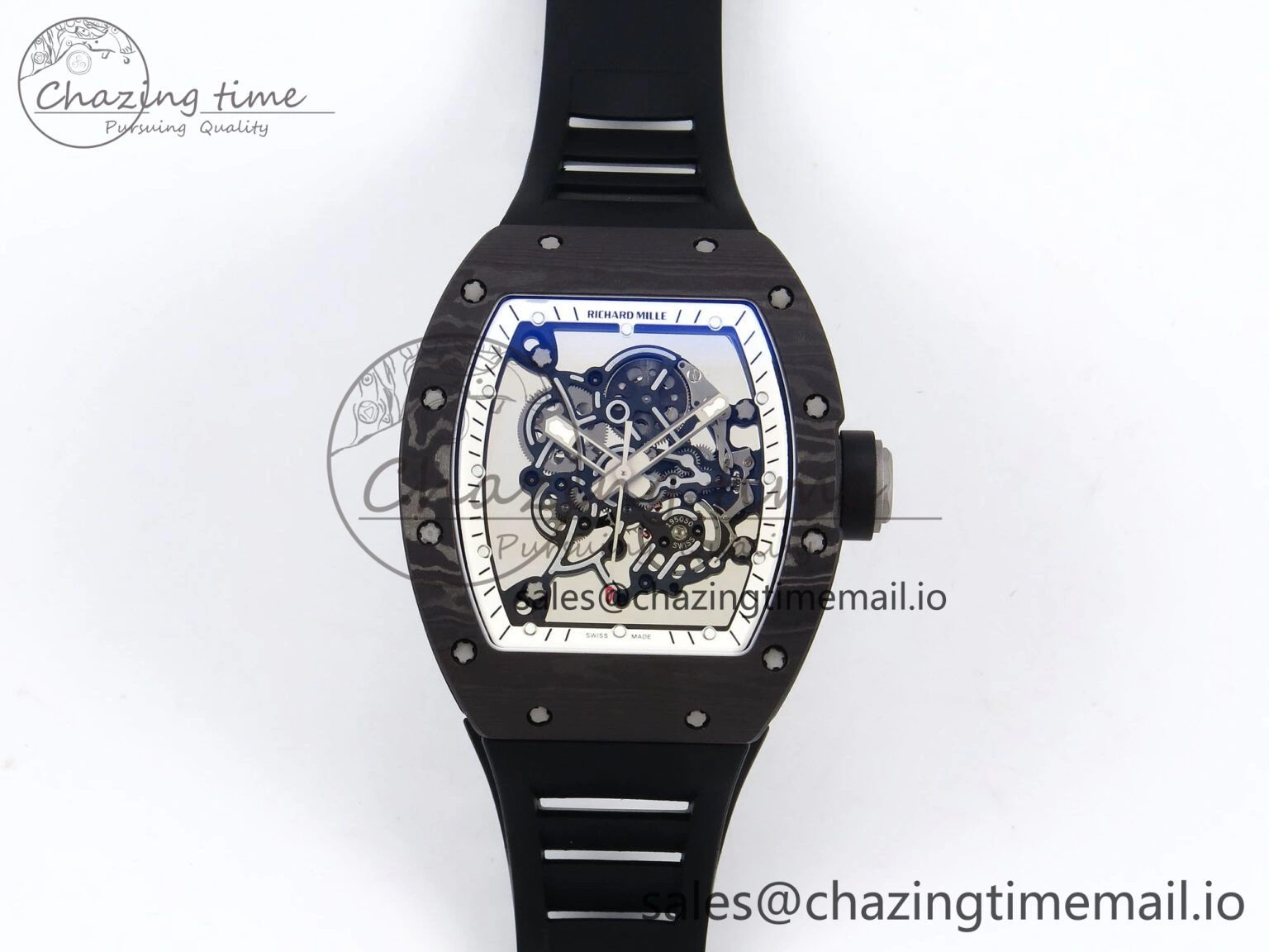 Packable RM055 NTPT Ti ZF 1:1 Best Edition White Bezel Black Crown on Rubber Strap RMUL2 Super Clone 9272