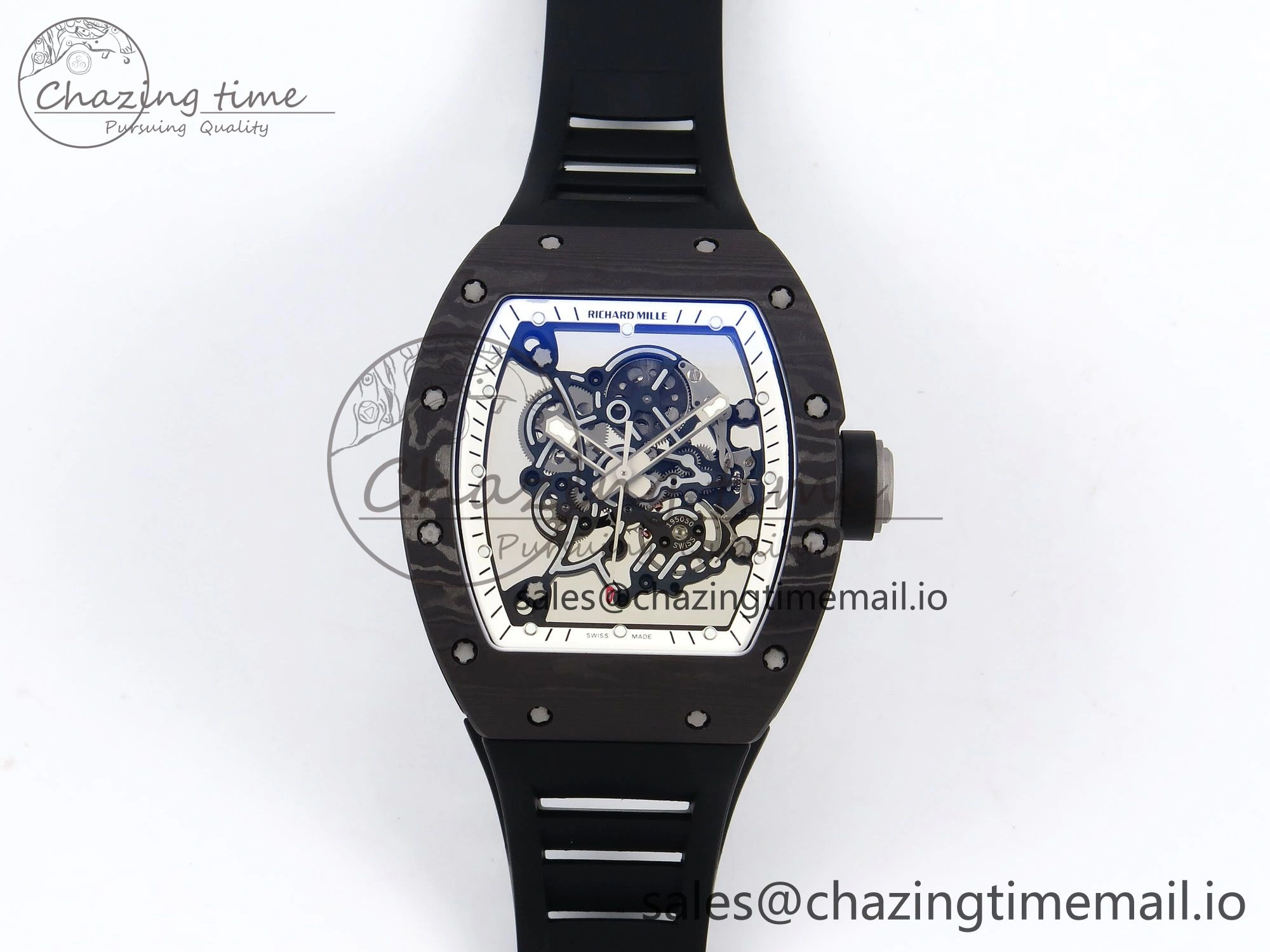 Packable RM055 NTPT Ti ZF 1:1 Best Edition White Bezel Black Crown on Rubber Strap RMUL2 Super Clone 9272