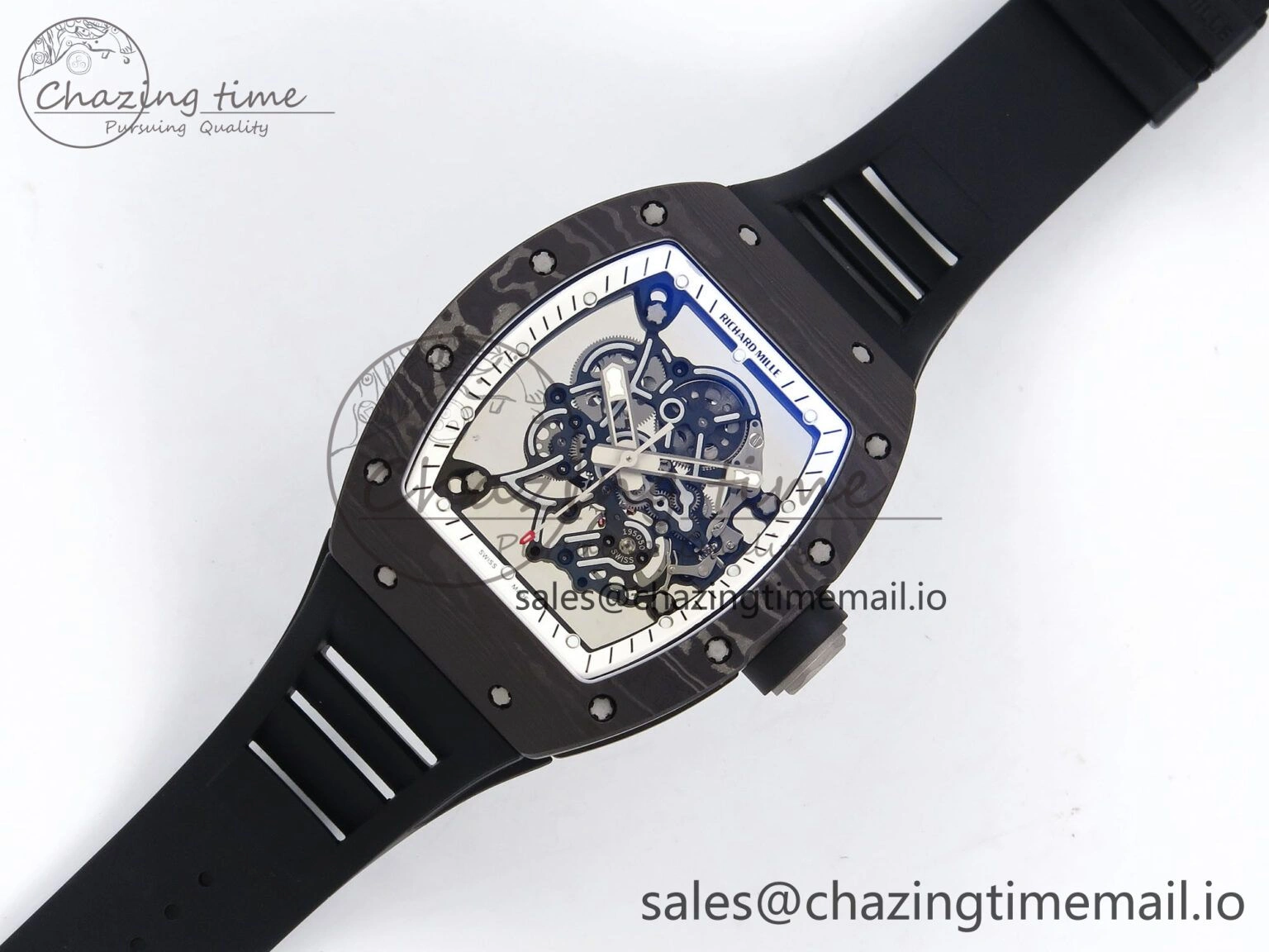 Packable RM055 NTPT Ti ZF 1:1 Best Edition White Bezel Black Crown on Rubber Strap RMUL2 Super Clone 9272