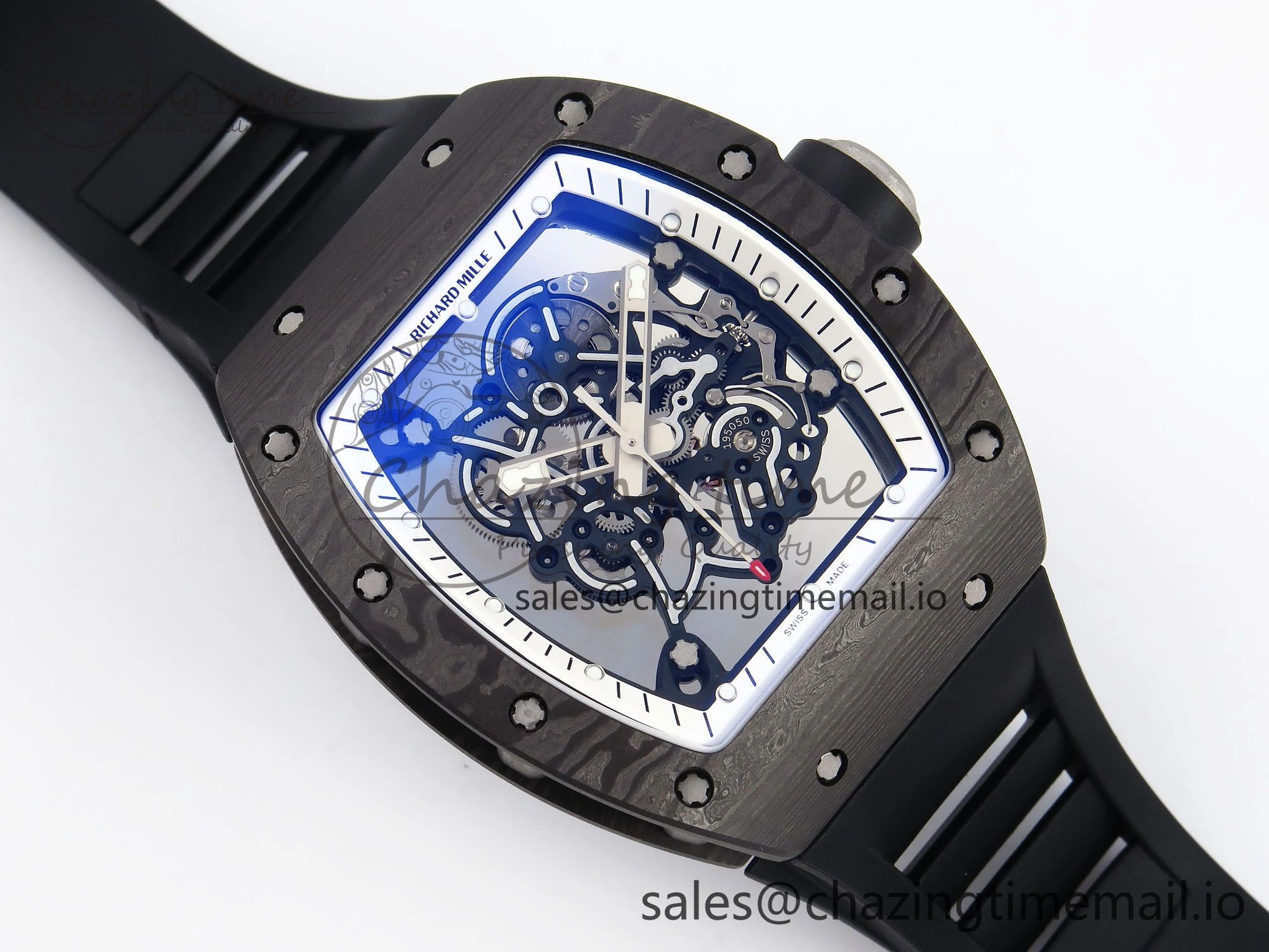 Packable RM055 NTPT Ti ZF 1:1 Best Edition White Bezel Black Crown on Rubber Strap RMUL2 Super Clone 9272