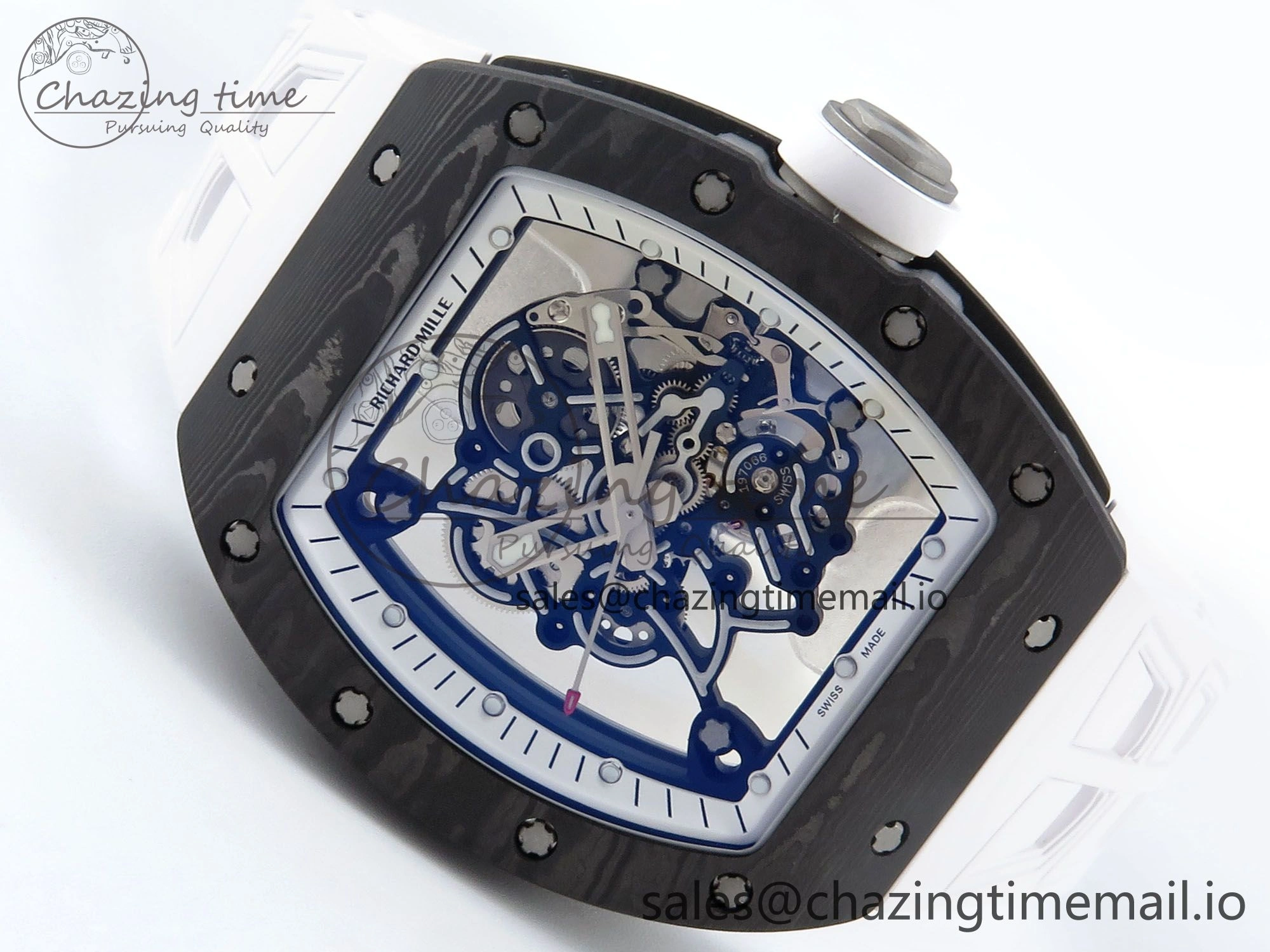 Refined RM055 NTPT Ti ZF 1:1 Best Edition White Bezel White Crown on Shark Rubber Strap RMUL2 Super Clone 9201