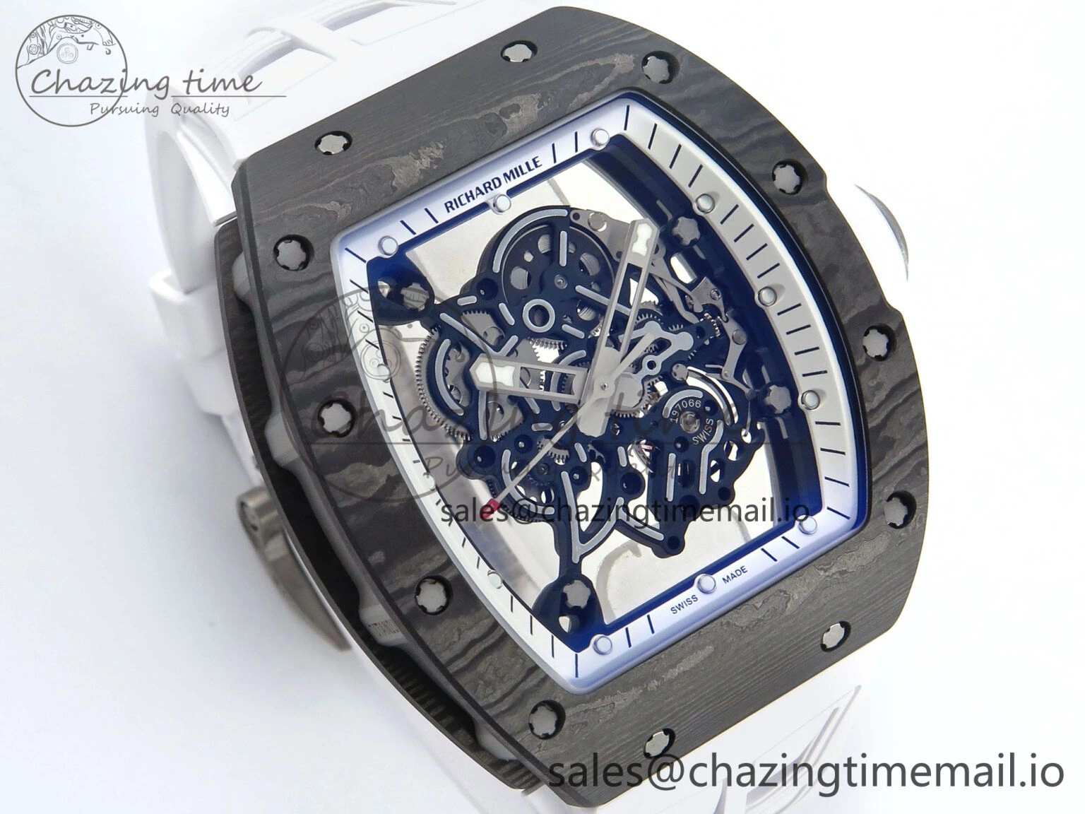 Refined RM055 NTPT Ti ZF 1:1 Best Edition White Bezel White Crown on Shark Rubber Strap RMUL2 Super Clone 9201