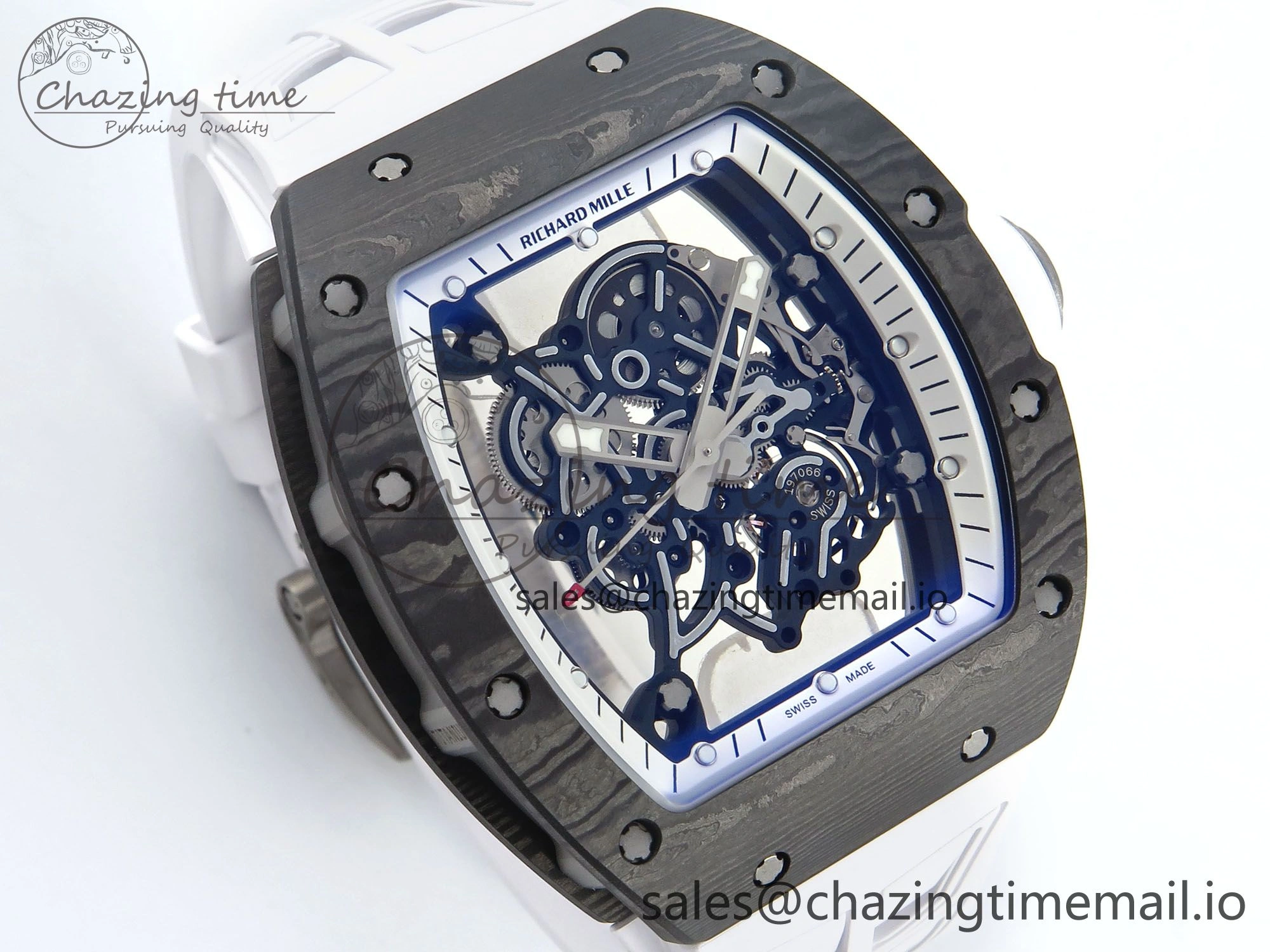 Refined RM055 NTPT Ti ZF 1:1 Best Edition White Bezel White Crown on Shark Rubber Strap RMUL2 Super Clone 9201