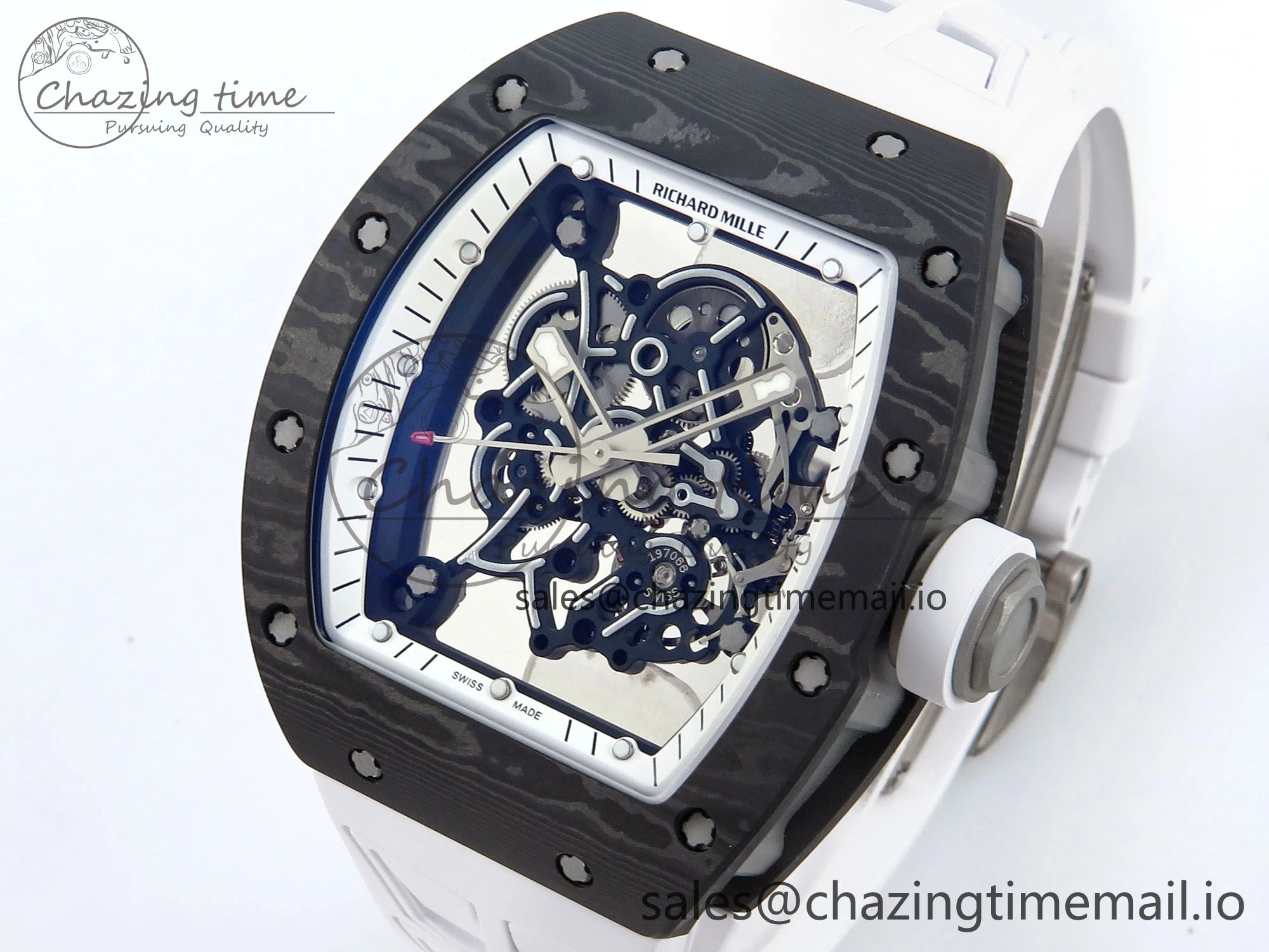 Refined RM055 NTPT Ti ZF 1:1 Best Edition White Bezel White Crown on Shark Rubber Strap RMUL2 Super Clone 9201