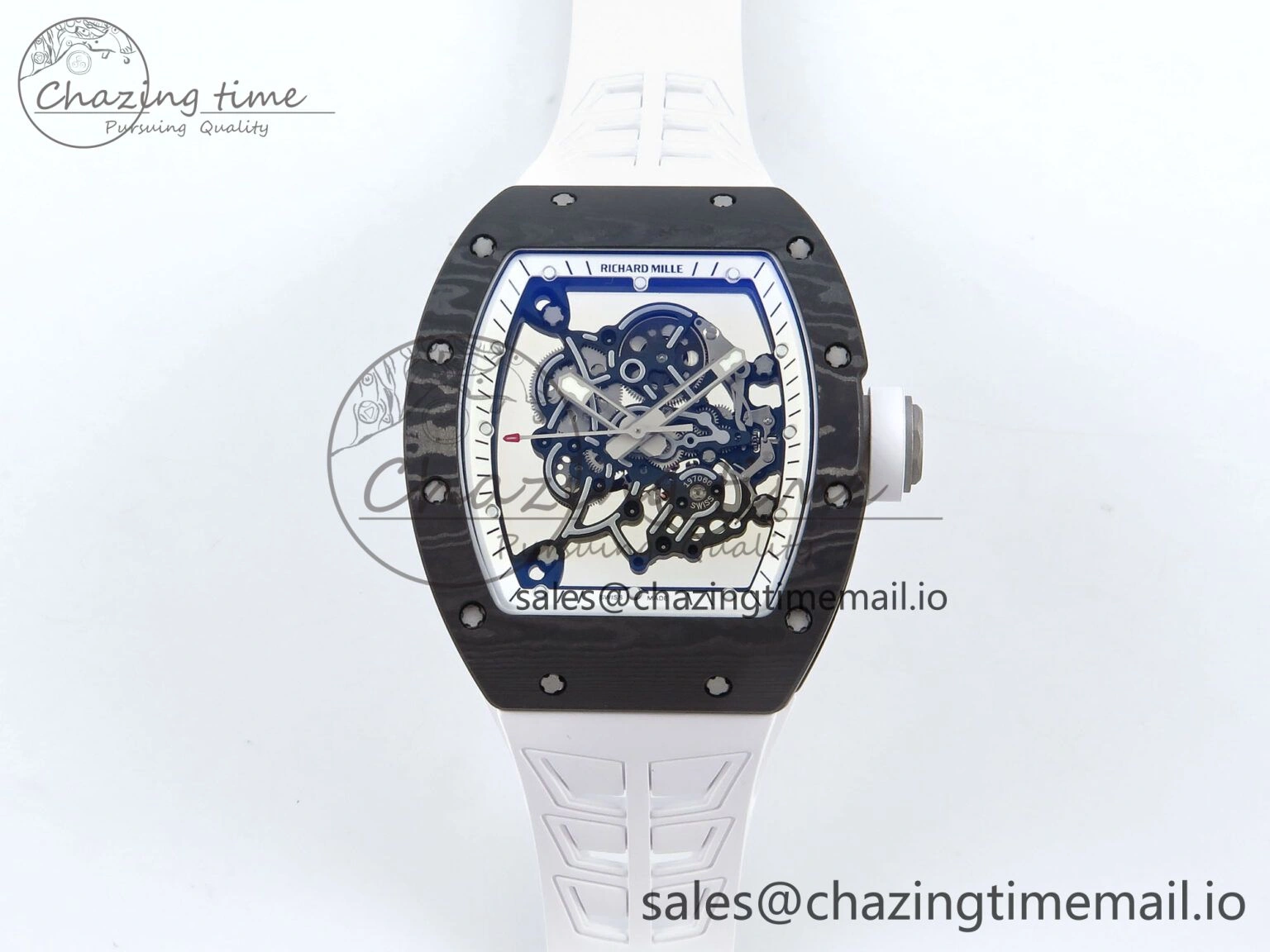 Refined RM055 NTPT Ti ZF 1:1 Best Edition White Bezel White Crown on Shark Rubber Strap RMUL2 Super Clone 9201