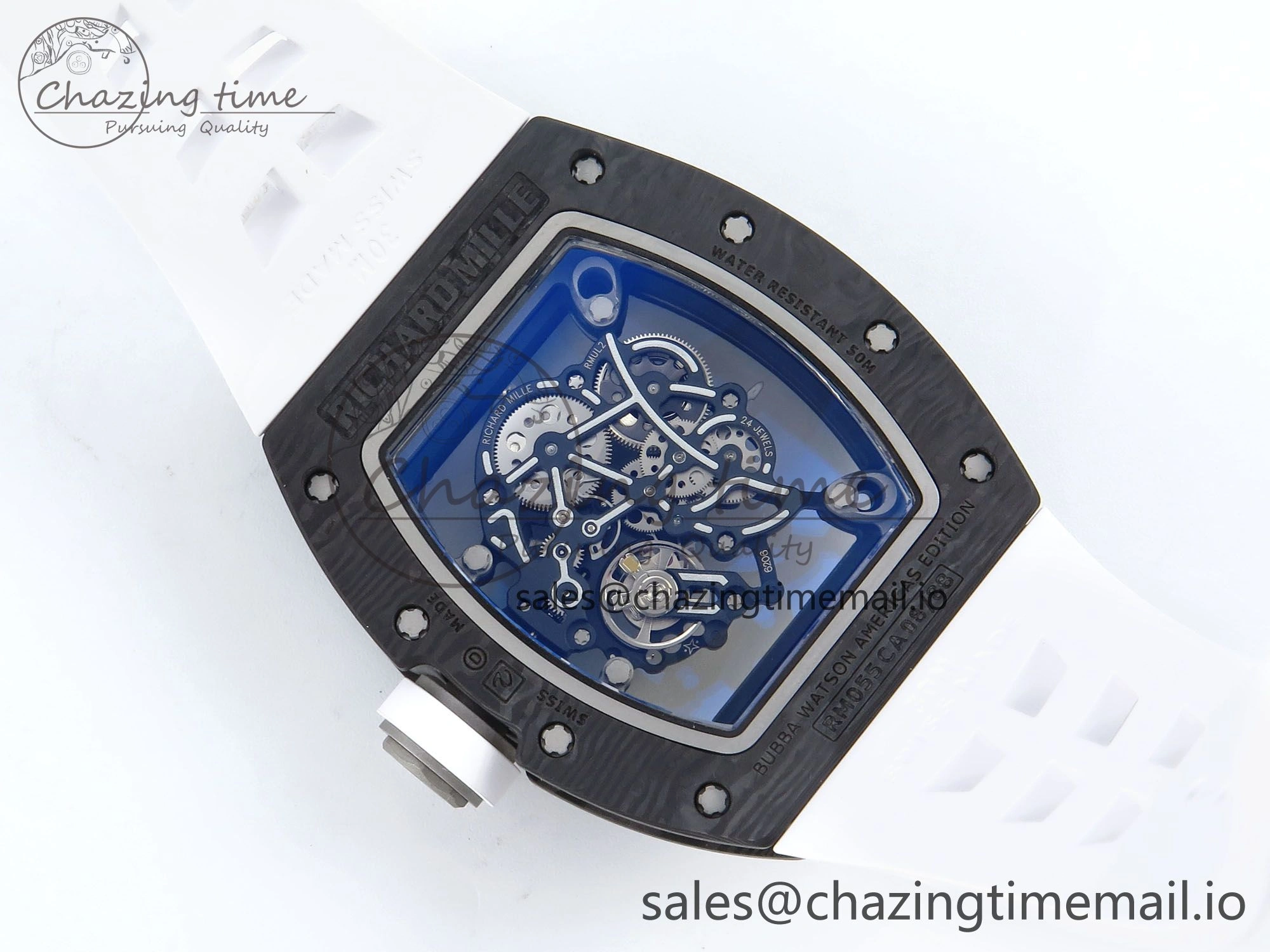 Refined RM055 NTPT Ti ZF 1:1 Best Edition White Bezel White Crown on Shark Rubber Strap RMUL2 Super Clone 9201