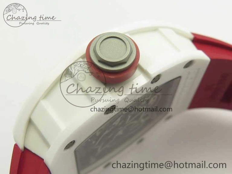 Bold RM055 Real All White Ceramic KVF Best Edition Skeleton Dial Red On Red Rubber Strap MIYOTA8215 V 9486