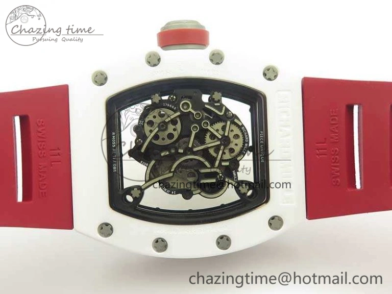 Bold RM055 Real All White Ceramic KVF Best Edition Skeleton Dial Red On Red Rubber Strap MIYOTA8215 V 9486