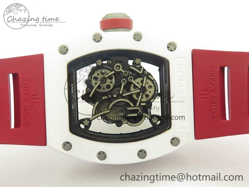 Bold RM055 Real All White Ceramic KVF Best Edition Skeleton Dial Red On Red Rubber Strap MIYOTA8215 V 9486