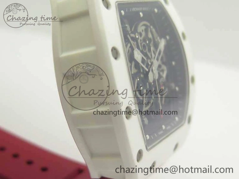 Bold RM055 Real All White Ceramic KVF Best Edition Skeleton Dial Red On Red Rubber Strap MIYOTA8215 V 9486