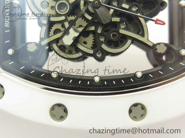 Bold RM055 Real All White Ceramic KVF Best Edition Skeleton Dial Red On Red Rubber Strap MIYOTA8215 V 9486
