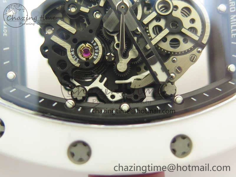Bold RM055 Real All White Ceramic KVF Best Edition Skeleton Dial Red On Red Rubber Strap MIYOTA8215 V 9486