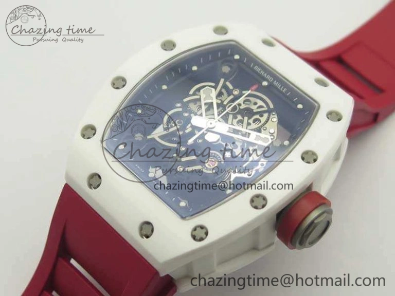 Bold RM055 Real All White Ceramic KVF Best Edition Skeleton Dial Red On Red Rubber Strap MIYOTA8215 V 9486