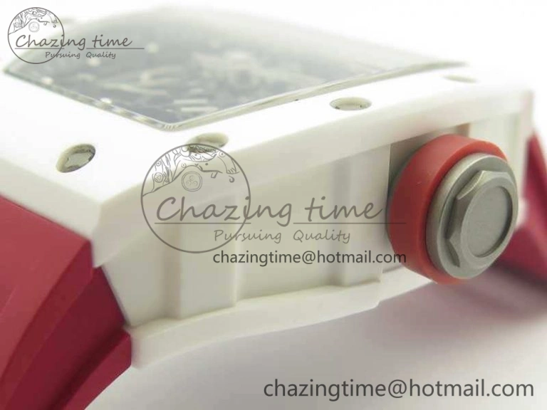 Bold RM055 Real All White Ceramic KVF Best Edition Skeleton Dial Red On Red Rubber Strap MIYOTA8215 V 9486