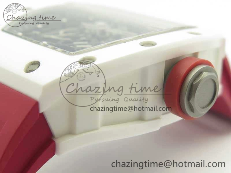 Bold RM055 Real All White Ceramic KVF Best Edition Skeleton Dial Red On Red Rubber Strap MIYOTA8215 V 9486