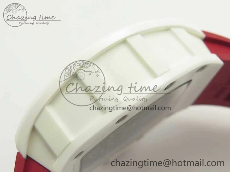 Bold RM055 Real All White Ceramic KVF Best Edition Skeleton Dial Red On Red Rubber Strap MIYOTA8215 V 9486