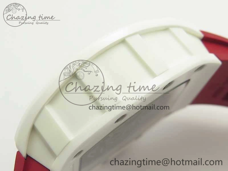 Bold RM055 Real All White Ceramic KVF Best Edition Skeleton Dial Red On Red Rubber Strap MIYOTA8215 V 9486