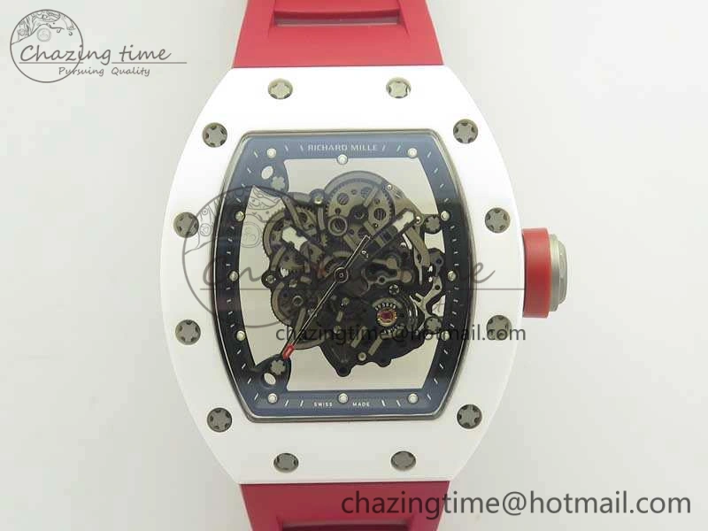 Bold RM055 Real All White Ceramic KVF Best Edition Skeleton Dial Red On Red Rubber Strap MIYOTA8215 V 9486