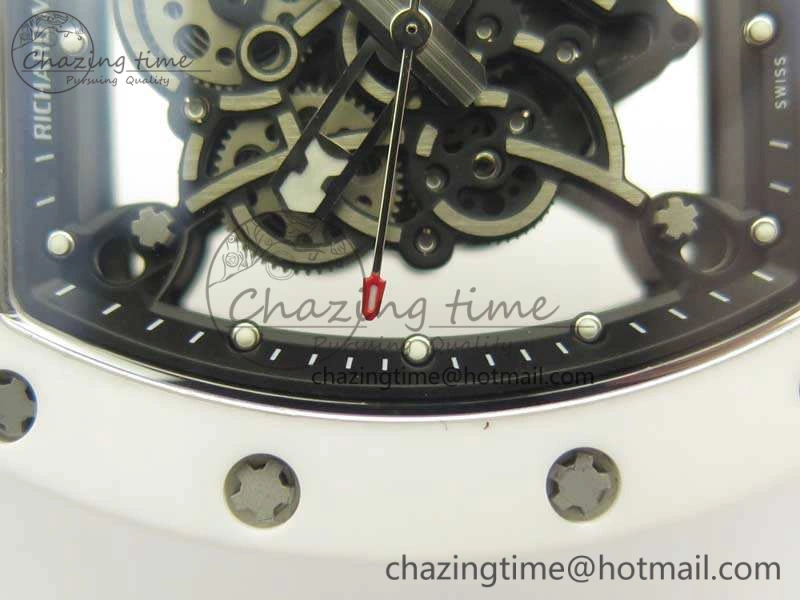 Soft RM055 Real All White Ceramic KVF Best Edition Skeleton Dial Red On Rubber Strap MIYOTA8215 V 9488