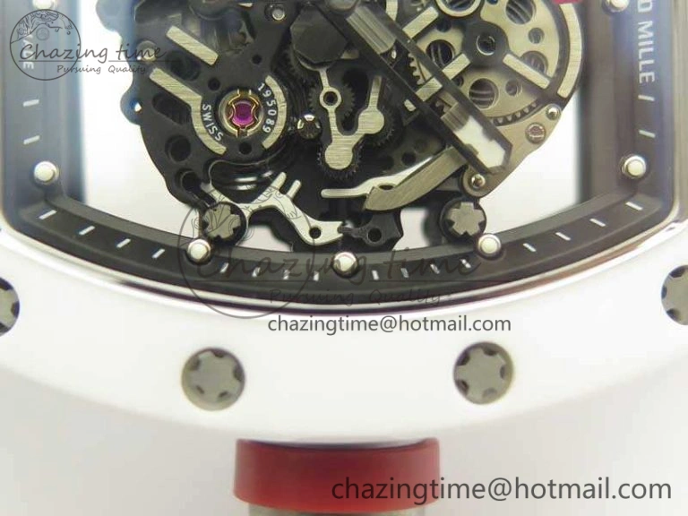 Soft RM055 Real All White Ceramic KVF Best Edition Skeleton Dial Red On Rubber Strap MIYOTA8215 V 9488