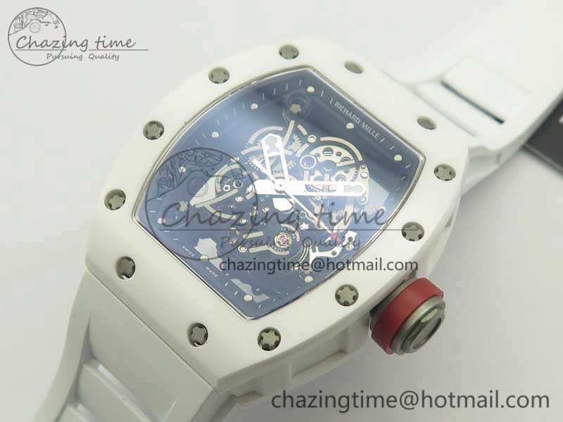 Soft RM055 Real All White Ceramic KVF Best Edition Skeleton Dial Red On Rubber Strap MIYOTA8215 V 9488