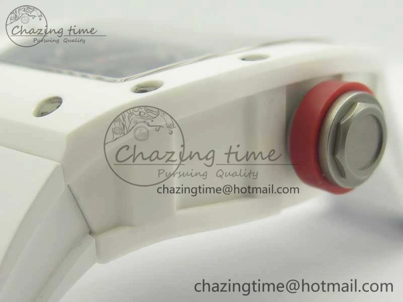 Soft RM055 Real All White Ceramic KVF Best Edition Skeleton Dial Red On Rubber Strap MIYOTA8215 V 9488
