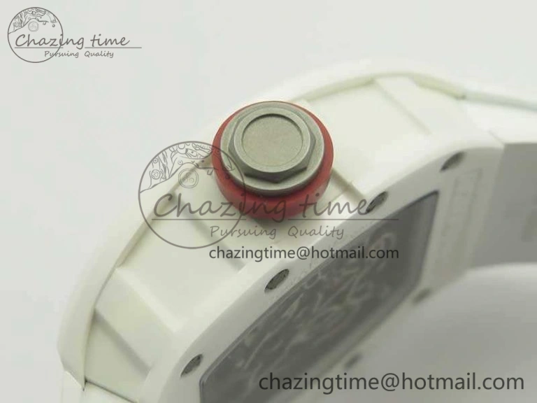 Soft RM055 Real All White Ceramic KVF Best Edition Skeleton Dial Red On Rubber Strap MIYOTA8215 V 9488
