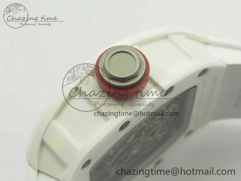 Soft RM055 Real All White Ceramic KVF Best Edition Skeleton Dial Red On Rubber Strap MIYOTA8215 V 9488