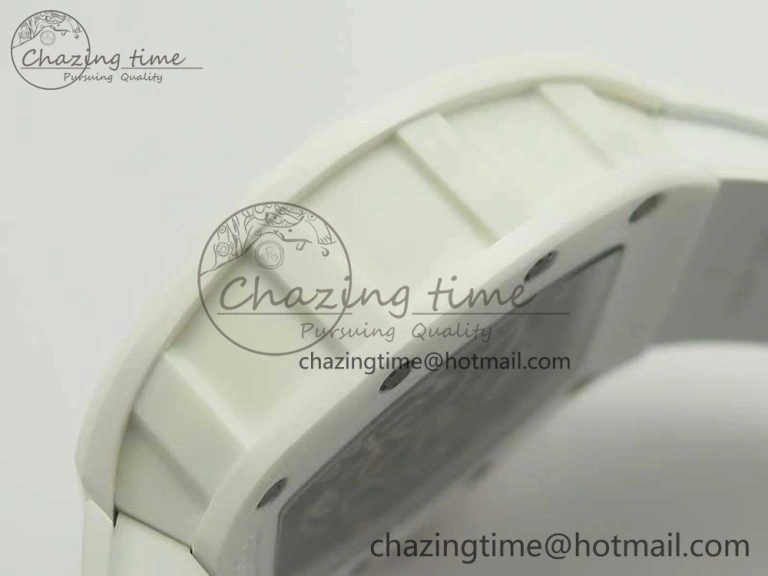 Soft RM055 Real All White Ceramic KVF Best Edition Skeleton Dial Red On Rubber Strap MIYOTA8215 V 9488