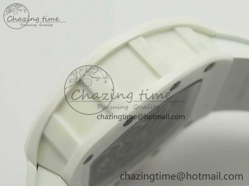 Soft RM055 Real All White Ceramic KVF Best Edition Skeleton Dial Red On Rubber Strap MIYOTA8215 V 9488