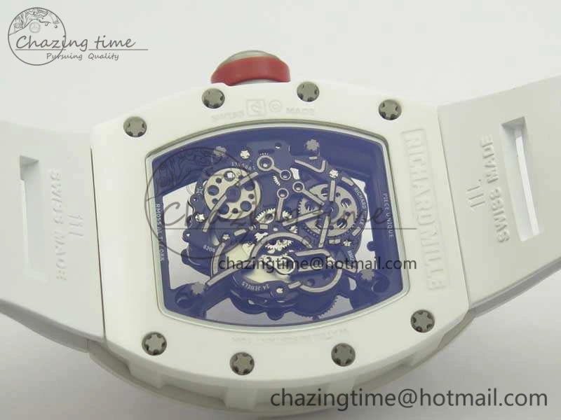 Soft RM055 Real All White Ceramic KVF Best Edition Skeleton Dial Red On Rubber Strap MIYOTA8215 V 9488