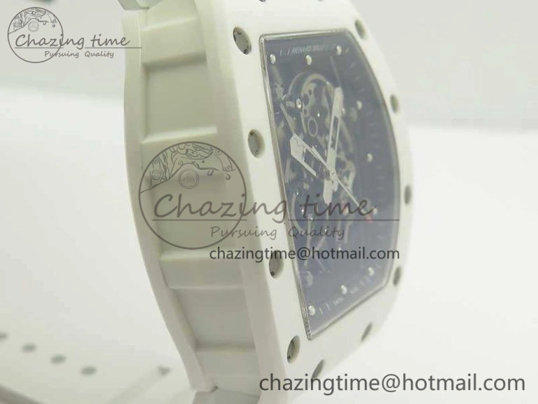 Soft RM055 Real All White Ceramic KVF Best Edition Skeleton Dial Red On Rubber Strap MIYOTA8215 V 9488