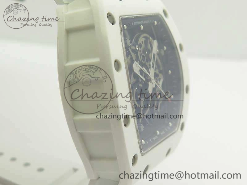 Soft RM055 Real All White Ceramic KVF Best Edition Skeleton Dial Red On Rubber Strap MIYOTA8215 V 9488