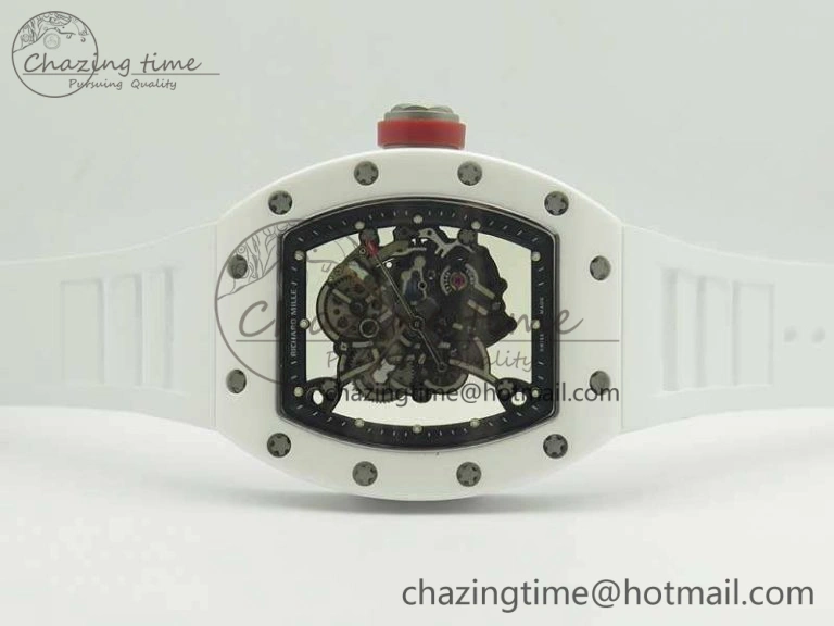 Soft RM055 Real All White Ceramic KVF Best Edition Skeleton Dial Red On Rubber Strap MIYOTA8215 V 9488
