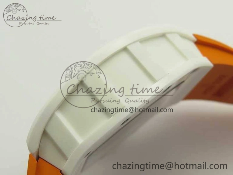RM055 Real All White Ceramic KVF Best Edition Skeleton Dial White On Orange Rubber Strap MIYOTA8215 V Attractive 9487