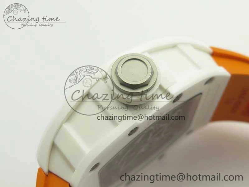 RM055 Real All White Ceramic KVF Best Edition Skeleton Dial White On Orange Rubber Strap MIYOTA8215 V Attractive 9487
