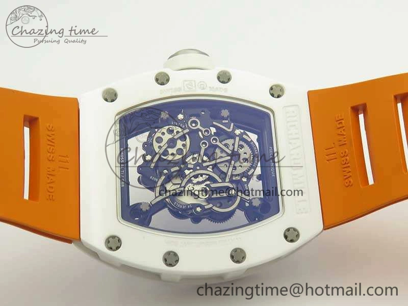 RM055 Real All White Ceramic KVF Best Edition Skeleton Dial White On Orange Rubber Strap MIYOTA8215 V Attractive 9487