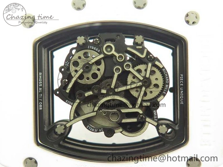 RM055 Real All White Ceramic KVF Best Edition Skeleton Dial White On Orange Rubber Strap MIYOTA8215 V Attractive 9487