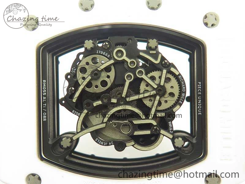 RM055 Real All White Ceramic KVF Best Edition Skeleton Dial White On Orange Rubber Strap MIYOTA8215 V Attractive 9487