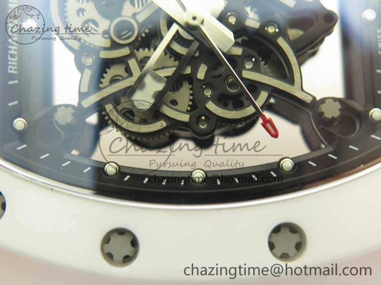 RM055 Real All White Ceramic KVF Best Edition Skeleton Dial White On Orange Rubber Strap MIYOTA8215 V Attractive 9487