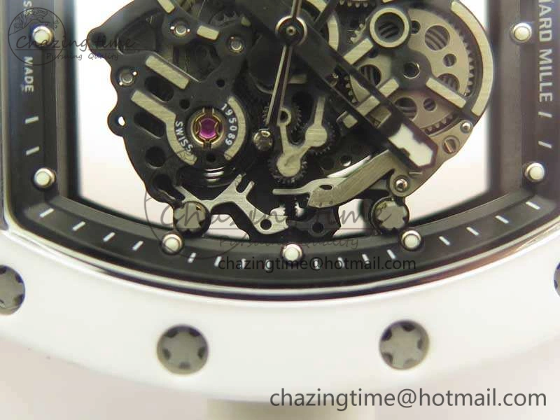 RM055 Real All White Ceramic KVF Best Edition Skeleton Dial White On Orange Rubber Strap MIYOTA8215 V Attractive 9487