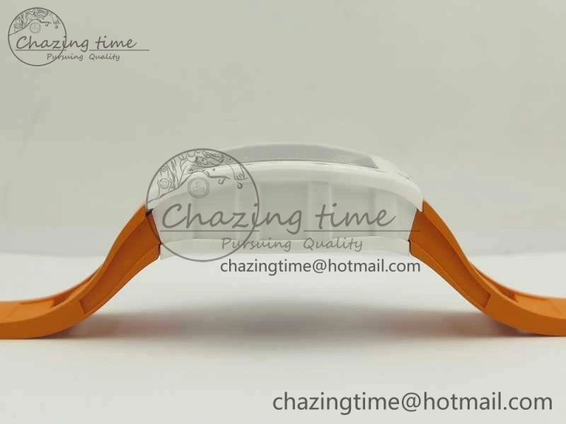 RM055 Real All White Ceramic KVF Best Edition Skeleton Dial White On Orange Rubber Strap MIYOTA8215 V Attractive 9487